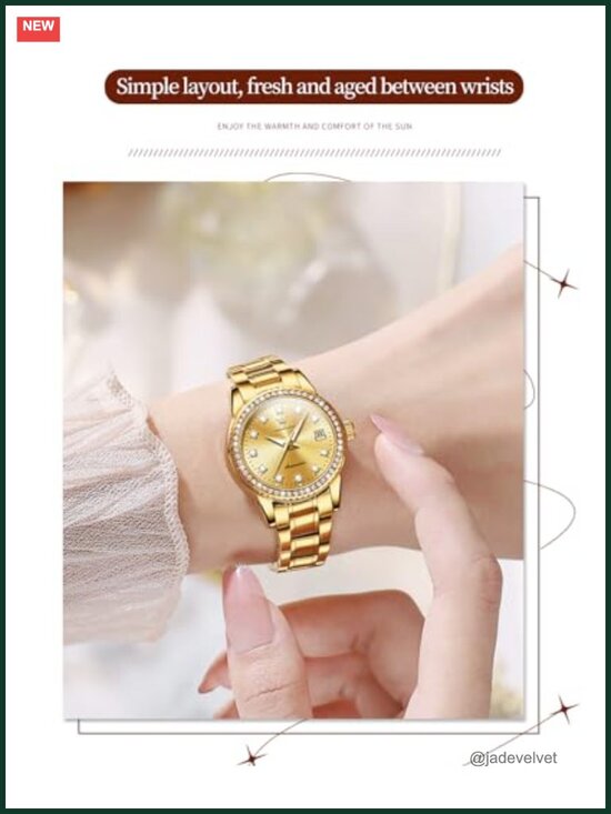 Women\'s Automatic Mechanical Watch with Diamonds, Gold Stainless Steel, 30M main image 6